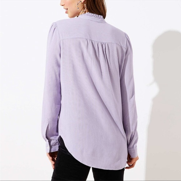NWOT Ann Taylor Loft Ruffle Collar Pinstripe Button Down Shirt Tunic Extra Small - Picture 3 of 6